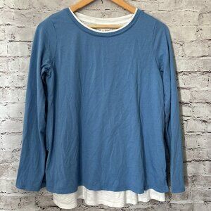 J Jill Long Sleeve Shirt Twofer Blue Pullover Womens‎ S